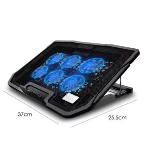 BLUELANS laptop cooling pad with six quiet fans, dual USB ports, and adjustable ergonomic stand for 12–17 inch laptop