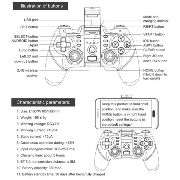 Ipega PG-9076 Wireless Bluetooth Game Controller – 2.4G Dual Mode Joystick for Android, TV, PC & PS3