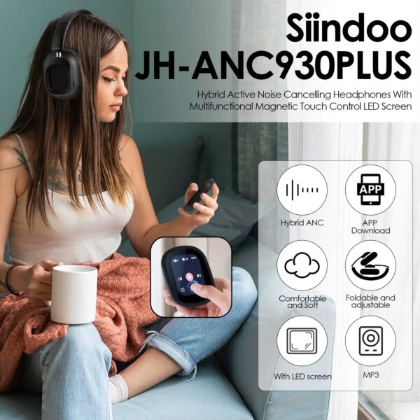 Siindoo ANC930Plus Premium Wireless Headphones – Deep Bass, ANC, Magnetic Touch, LED Display